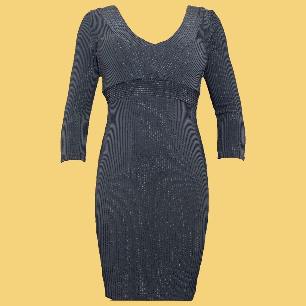 Metallic Ribbed Evening Dress